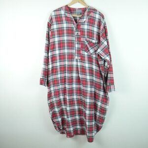 Lord & Taylor Mens Red Plaid Flannel Nightshirt Cotton Sleepwear L XL Pajamas